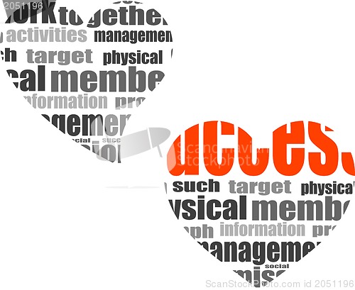 Image of business concept. social and information word collage set in heart shape