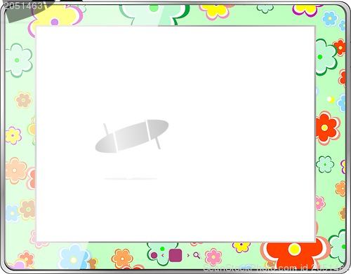 Image of design tablet pc in flower frame isolated