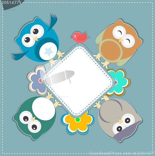 Image of Background with owl, flowers and birds