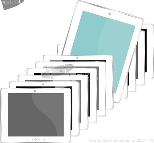 Image of Group of white tablet pc isolated on white background