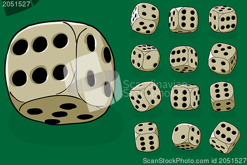 Image of Set of old dices on green - illustration