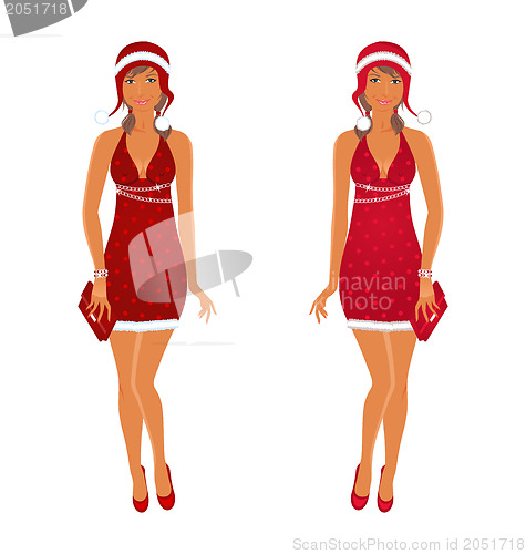 Image of Two Christmas beautiful girls isolated