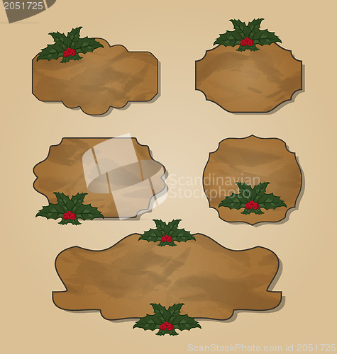 Image of Set crumpled paper label with holly berry