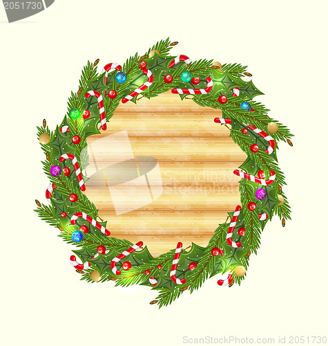 Image of Christmas wood background with holiday decoration