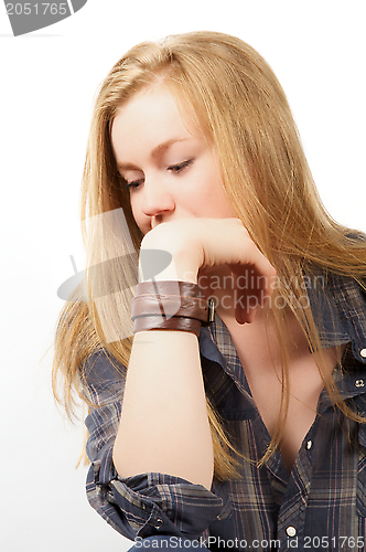 Image of Sad Blond Young Girl