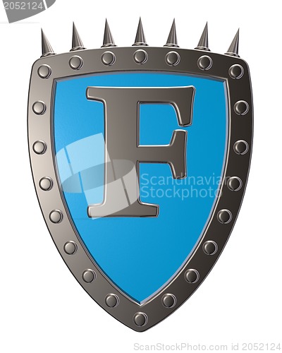 Image of shield with letter f