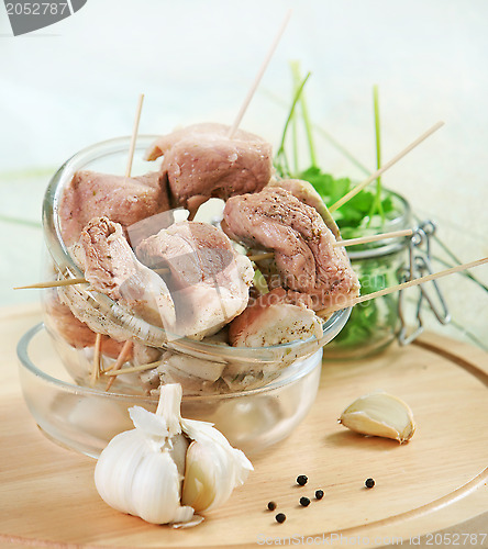 Image of fresh raw marinated meat kebab