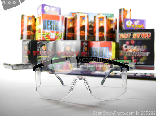 Image of Safety goggles and firework