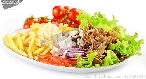 Image of Plate of kebab and vegetables