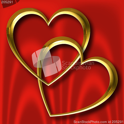 Image of Gold Hearts on Red Silk