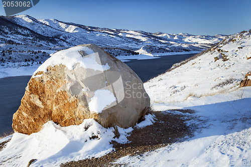 Image of mountain lake in winter scenery