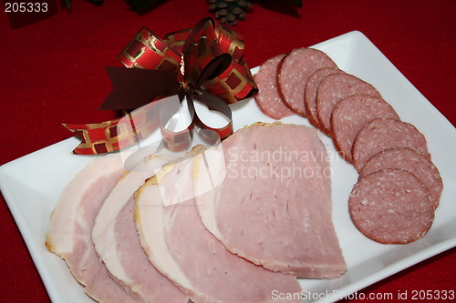 Image of Christmas ham and sausage
