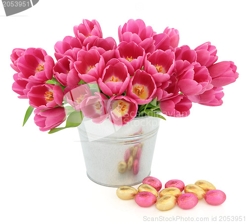 Image of Easter Eggs and Tulips