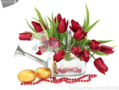 Image of Easter Eggs and Tulips