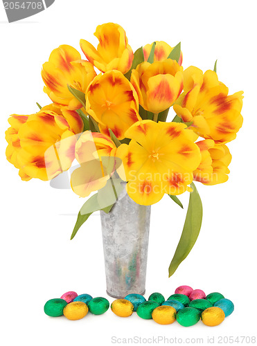 Image of Easter Eggs and Tulips 
