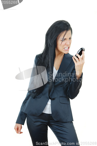 Image of Angry businesswoman with broken mobile phone