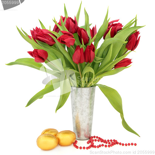 Image of Easter Eggs and Tulips