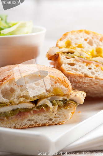 Image of Italian ciabatta panini sandwich chicken