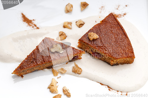 Image of fresh healthy carrots and walnuts cake dessert