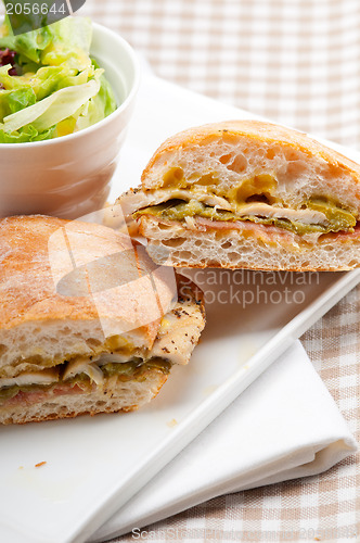 Image of Italian ciabatta panini sandwich chicken