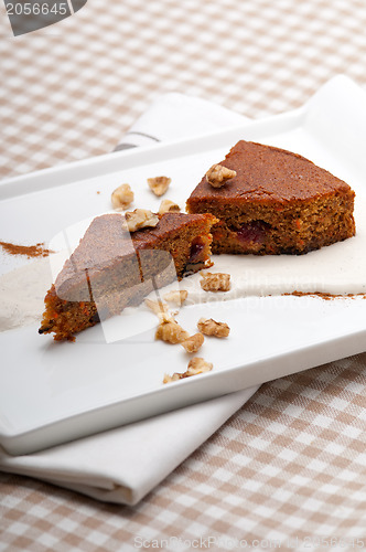 Image of fresh healthy carrots and walnuts cake dessert