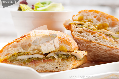 Image of Italian ciabatta panini sandwich chicken