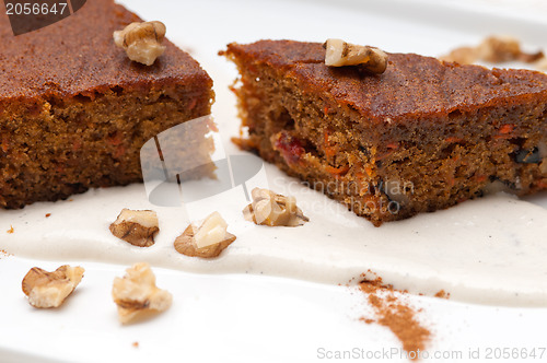 Image of fresh healthy carrots and walnuts cake dessert