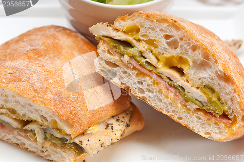 Image of Italian ciabatta panini sandwich chicken