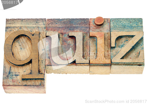 Image of quiz word in wood type