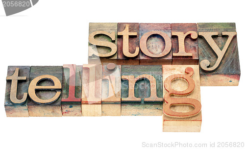 Image of storytelling word in wood type