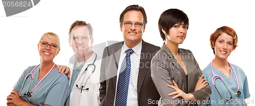 Image of Mixed Race Women and Businessman with Doctors or Nurses