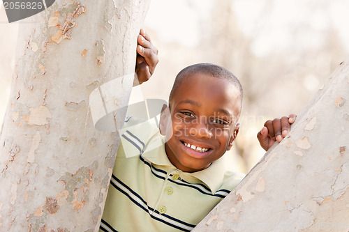 Image of Young African American Boy Playing in the Park