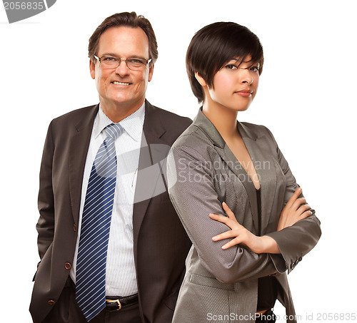 Image of Attractive Businesswoman and Businessman on White