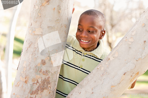 Image of Young African American Boy Playing in the Park