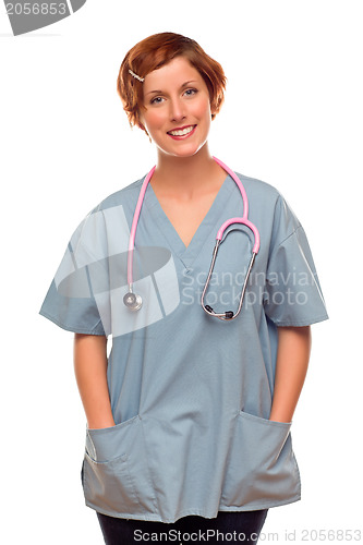 Image of Smiling Female Doctor or Nurse on White