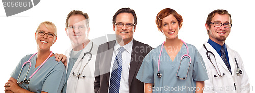 Image of Group of Doctors or Nurses and Businessman on White