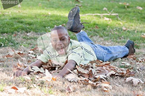 Image of Young African American Boy Playing in the Park