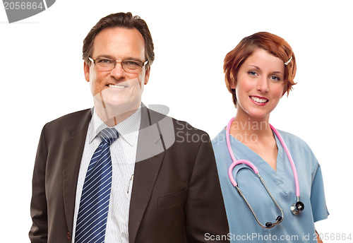 Image of Smiling Businessman with Female and Doctor and Nurse