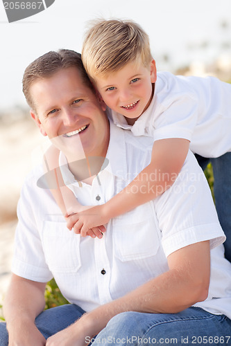 Image of Cute Son with His Handsome Dad Portrait Outside
