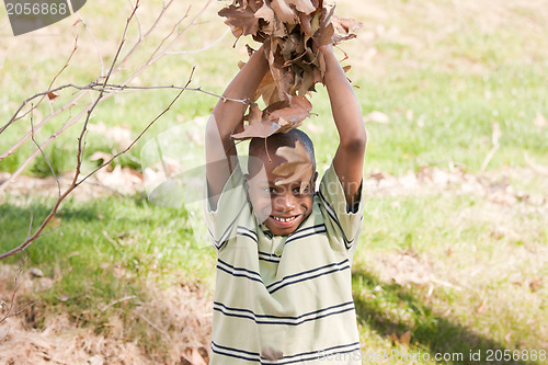 Image of Young African American Boy Playing in the Park