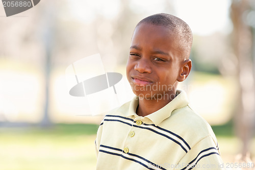 Image of Young African American Boy Playing in the Park