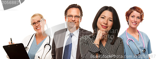 Image of Hispanic Woman with Businessman and Male Doctors or Nurses