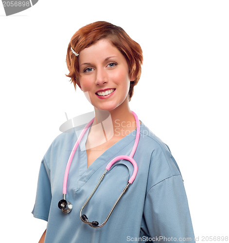 Image of Smiling Female Doctor or Nurse on White