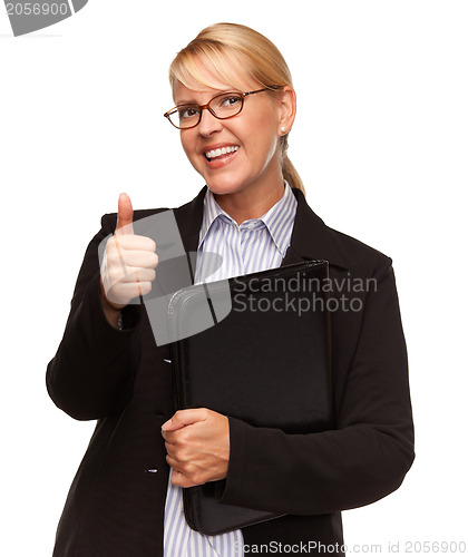 Image of Attractive Blond Businesswoman with Thumbs Up Isolated on White