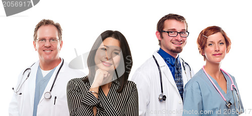 Image of Hispanic Woman with Male and Female Doctors or Nurses