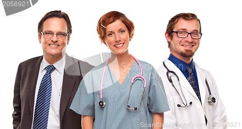 Image of Group of Doctors or Nurses and Businessman on White