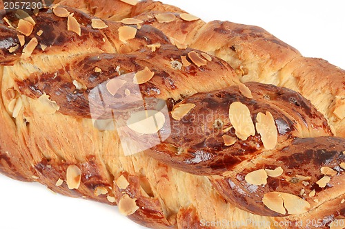 Image of detail of christmas cake with almonds