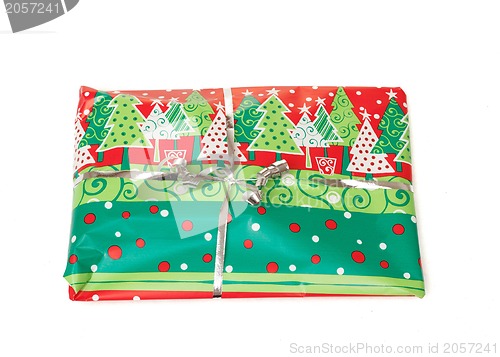Image of christmas gift with silver ribbon