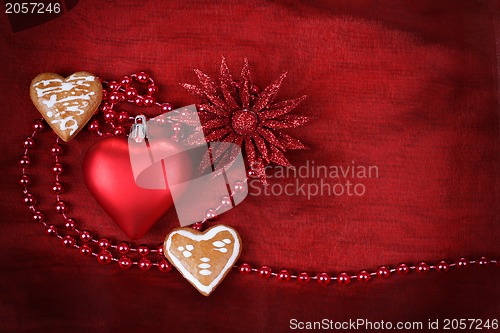 Image of valentine heart with flower on red background
