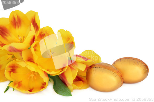 Image of Easter Eggs and Tulips